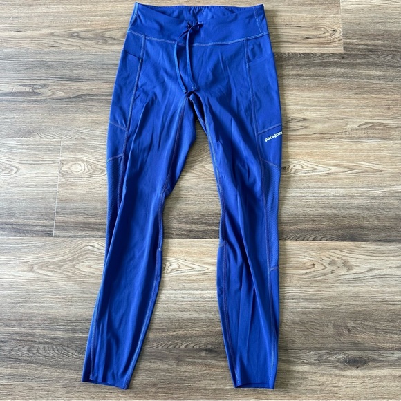 Patagonia NetPlus Leggings Womens Small Navy Blue Pants Pockets Logo Active 26” - Picture 1 of 8